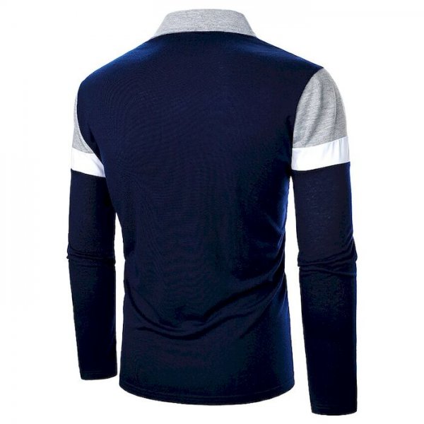 Men's Golf Shirt Solid Colored Color Block Patchwork Long Sleeve Daily Tops Business Navy Blue