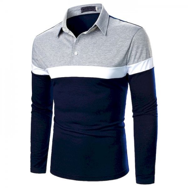 Men's Golf Shirt Solid Colored Color Block Patchwork Long Sleeve Daily Tops Business Navy Blue