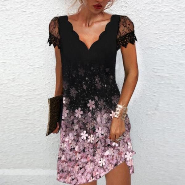 Flower Ombre Midnight Lace Mini Dress
