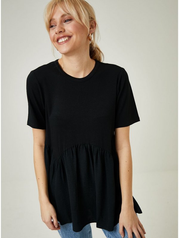 Black Peplum Woven Top